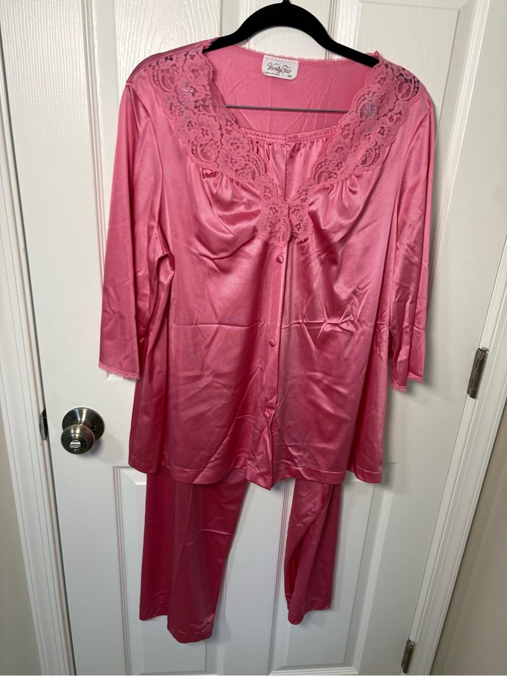 Vanity Fair Pink Satin Pajama Set with Lace Trim - Picture 2 of 7